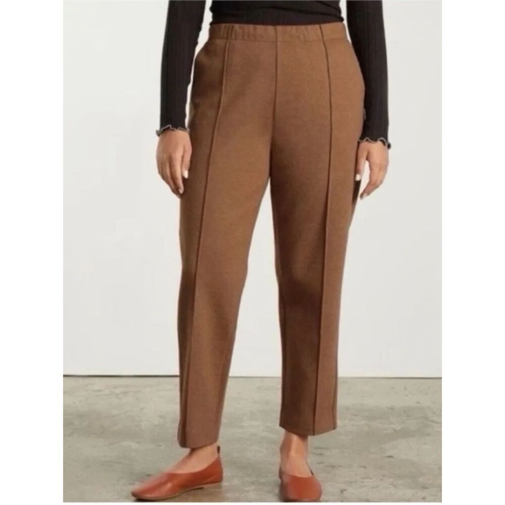 Everlane The Dream Pant Medium Brown Knit Pintuck Tapered Elastic Waist Stretch